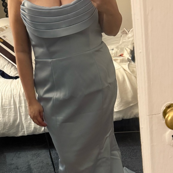 NEW Lavish Alice Freya Bonded Satin Cowl Neck Dusty Blue Maxi Dress Size XXL 14 - Picture 5 of 6